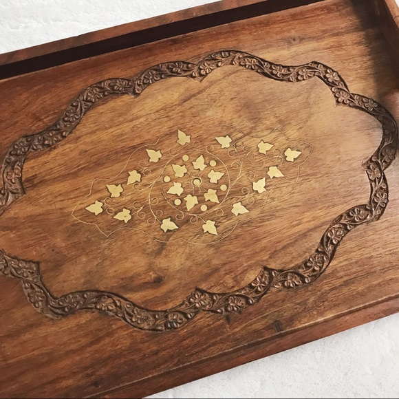 Indian Carved Wooden Tray - Picture 5 of 8